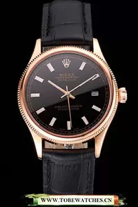 Rolex Datejust Black Dial Rose Gold Case Black Leather Strap En121609