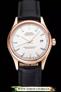 Rolex Datejust White Dial Rose Gold Case Black Leather Strap En121611