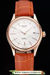 Rolex Cellini Date White Dial Rose Gold Case Brown Leather Strap En121613