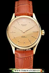 Rolex Cellini Gold Dial And Markings Gold Case Light Brown Leather Strap En121620
