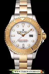 Rolex Yacht Master White Dial Gold Bezel Stainless Steel Case Two Tone Bracelet En122491