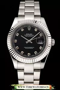 Rolex Datejust Black Dial Dimond Hour Marks Stainless Steel Case And Bracelet En122500
