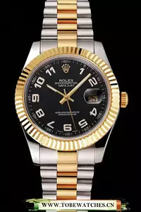 Rolex Datejust Black Dial Gold Bezel Stainless Steel Case Two Tone Bracelet En122501