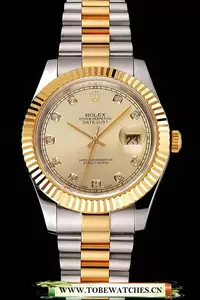 Rolex Datejust Gold Dial And Bezel Stainless Steel Case Two Tone Bracelet En122505