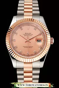 Rolex Datejust Rose Gold Dial And Bezel Stainless Steel Case Two Tone Bracelet En122507