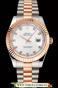 Rolex Datejust White Dial Rose Gold Bezel Stainless Steel Case Two Tone Bracelet En122513