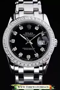 Rolex Datejust Black Dial Diamond Bezel Stainless Steel Bracelet En13601