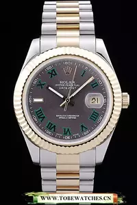Rolex Datejust Grey Dial Gold Ribbed Bezel En88192