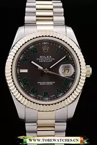 Rolex Datejust Gold Ribbed Pattern Bezel Brown Dial En89722