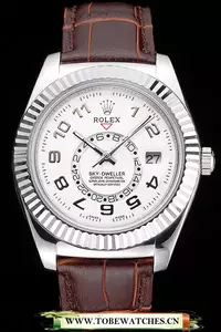 Rolex Sky Dweller White Dial Stainless Steel Case Brown Leather Strap En121554