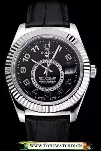 Rolex Sky Dweller Black Dial Stainless Steel Case Black Leather Strap En121555