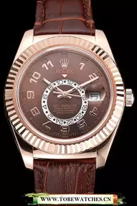 Rolex Sky Dweller Brown Dial Rose Gold Case Brown Leather Strap En121556