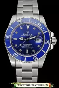 Rolex Submariner Stainless Steel Case Blue Dial Diamond Markers Stainless Steel Bracelet En60524