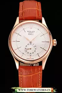 Rolex Cellini White Dial Rose Gold Case Light Brown Leather Strap En121586