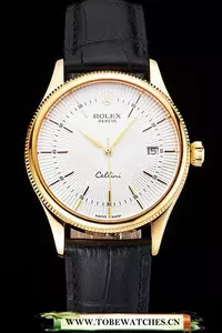 Rolex Cellini Date White Dial Gold Case Black Leather Strap En121605
