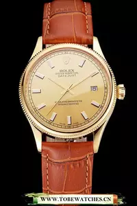 Rolex Datejust Gold Dial Gold Case Light Brown Leather Strap En121621
