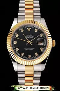 Rolex Datejust Black Dial Stainless Steel Case Gold Bezel Two Tone Bracelet En122504