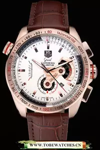 Tag Heuer Carrera Rose Gold Case White Dial Brown Leather Strap En58751