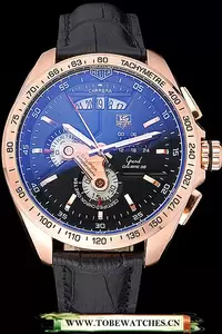 Tag Heuer Carrera Rose Gold Bezel With Black Dial And Black Leather Strap En59628