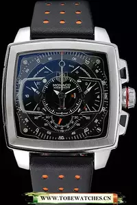 Tag Heuer Monaco Mikrograph Black Leather Strap Black Dial En121322