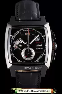 Tag Heuer Monaco Black Ceramic Case Black Dial Black Leather Strap En58246