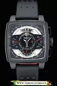 Tag Heuer Monaco Black Red Perforated Leather Strap Black Dial En59254