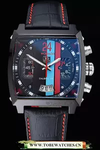 Tag Heuer Monaco Calibre 36 Blue And Red Dial Stripes Dial Black Leather Strap En60168