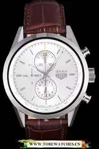 Tag Heuer Slr Brushed Stainless Steel Case Silver Dial Brown Leather Strap En58250