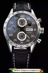 Tag Heuer Carrera Tachymeter Bezel Black Leather Strap Checkered Brown Dial En58076