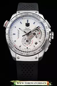 Tag Heuer Carrera Tachymeter Bezel Perforated Black Rubber Strap White Dial En58078