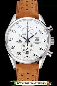 Tag Heuer Carrera Spacex 7 White Dial Silver Stainless Steel Case Brown Suede Strap En121425