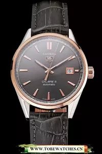 Tag Heuer Carrera Calibre 5 Gray Dial Rose Gold Case Black Leather Strap En121633