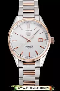 Tag Heuer Carrera Calibre 5 White Dial Rose Gold Case Two Tone Bracelet En121638