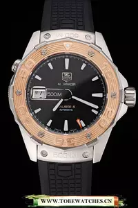 Tag Heuer Aquaracer Calibre 5 Black Dial Gold Bezel Stainless Steel Case Black Rubber Strap En122158