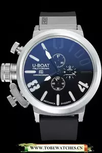 U Boat 1001 White On Black Dial Stainless Steel Case Rubber Bracelet En60632