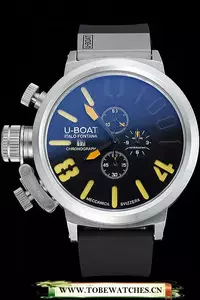 U Boat 1001 Yellow On Black Dial Stainless Steel Case Rubber Bracelet En60637