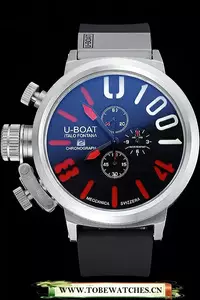 U Boat 1001 Red On Black Dial Stainless Steel Case Rubber Bracelet En60638