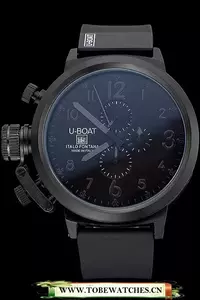 U Boat Flightdeck Black Dial Black Steel Case Black Rubber Bracelet En60639