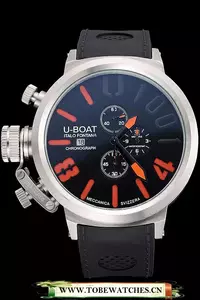U Boat 1001 Orange On Black Dial Stainless Steel Case Rubber Bracelet En60642