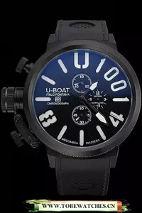 U Boat 1001 White On Black Dial Black Steel Case Black Leather Bracelet En60643