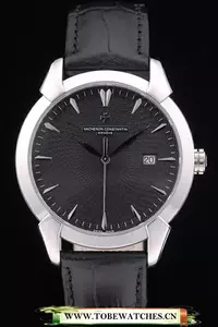 Vacheron Constantin Traditionnelle Black Dial Stainless Steel Case Black Leather Bracelet En105402