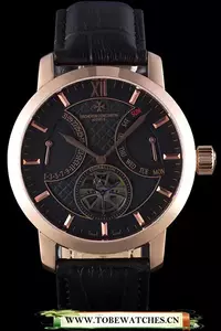 Vacheron Constantin Tourbillon Black Dial Rose Gold Case Black Leather Bracelet En112853