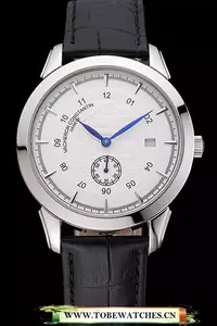 Vacheron Constantin Traditionnelle White Ship Dial Stainless Steel Case Black Leather Strap En121426
