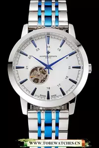 Vacheron Constantin Tourbillon White Dial Blue Numerals Stainless Steel Case Two Tone Steel Blue Bracelet En123009