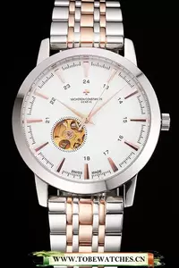 Vacheron Constantin Tourbillon White Dial Rose Gold Numerals Stainless Steel Case Two Tone Bracelet En123010