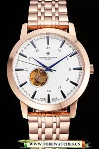 Vacheron Constantin Tourbillon White Dial Blue Numerals Rose Gold Case And Bracelet En123012