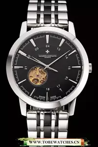 Vacheron Constantin Tourbillon Black Dial Stainless Steel Case Two Tone Steel Black Bracelet En123013