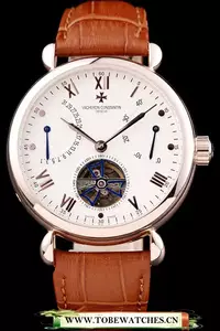 Vacheron Constantin Tourbillion White Dial Rose Gold Case Brown Leather Bracelet En74672