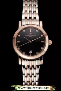 Vacheron Constantin Fine Black Dial With Diamonds Rose Gold Case Two Tone Bracelet En122789
