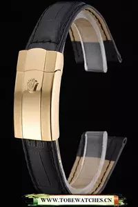 Rolex Black Leather With Gold Clasp Bracelet En60387